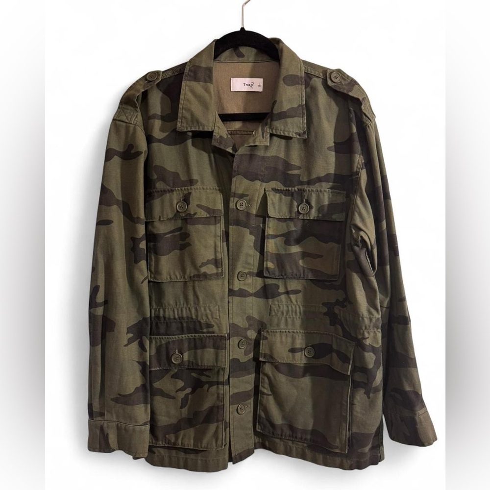 TNA Aritzia Surplus Camo Jacket Cotton Military Field Coat Green Large - Picture 2 of 8